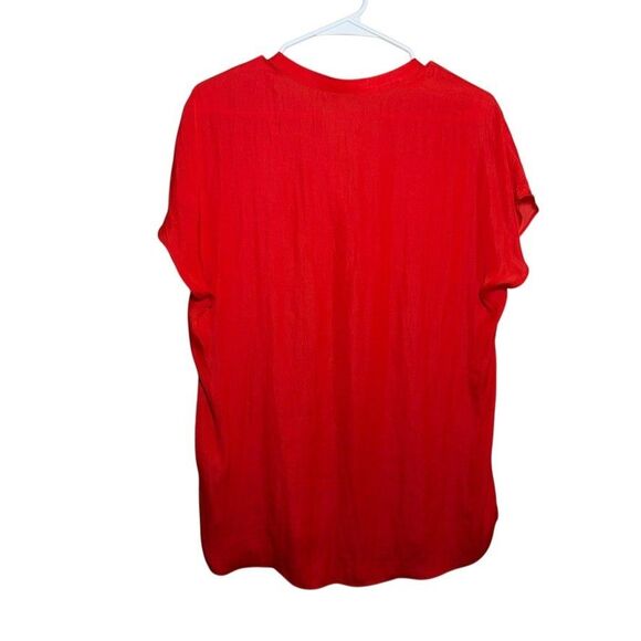 Maison D'Amelie Blouse Women's Medium Red V-Neck Short Sleeve Satin Top - Picture 5 of 9